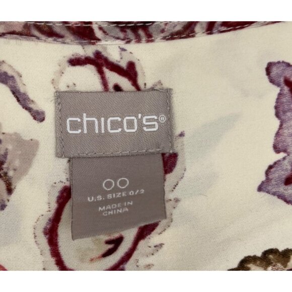 Chicos 0 small Boho Paisley Floral Print Sheer Bell Sleeve Blouse Top - Cream/Pu - Picture 2 of 4